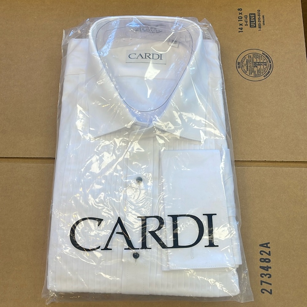 Cardi Cotton Spread Collar Tuxedo Shirt Fitted 17.5 x 36/37 New